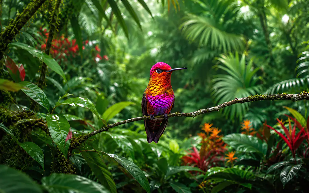 Colorful Hummingbird on Branch — desktop and phone wallpaper, free download
