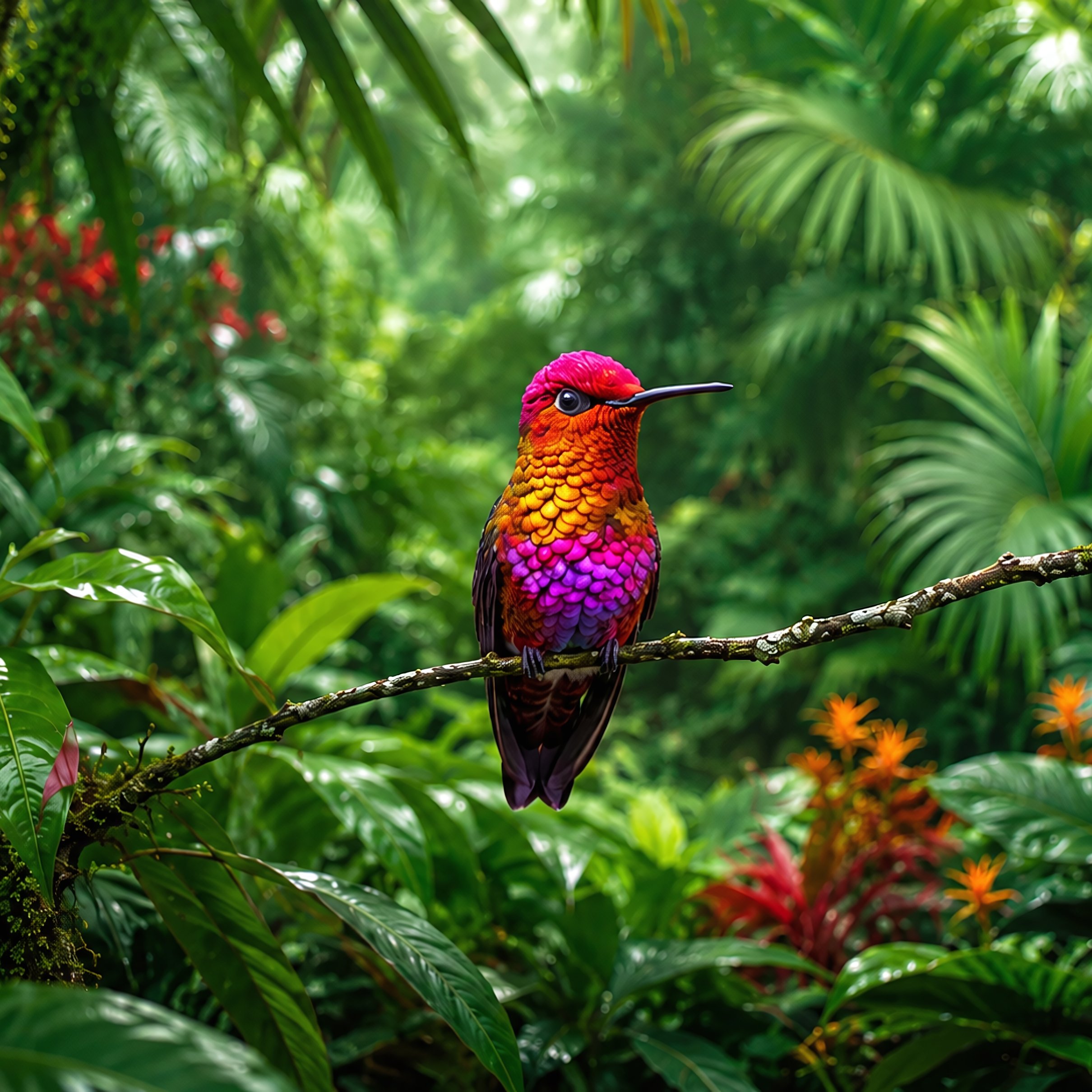 Colorful Hummingbird on Branch - Wallpapers for iPad Pro 11″ 2024 in 2420x2420 resolution