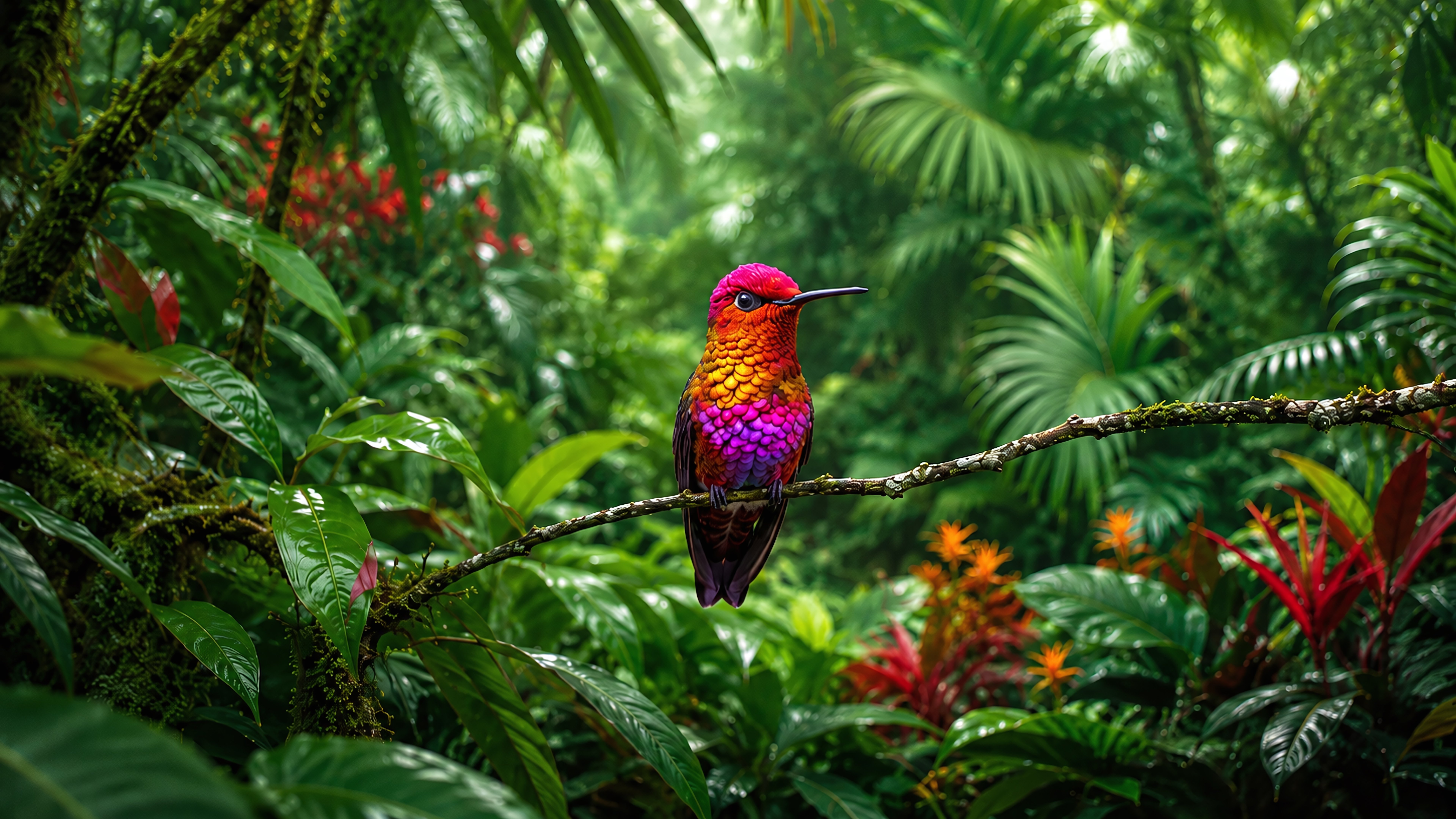 Colorful Hummingbird on Branch - 8K wallpapers in 7680x4320 resolution