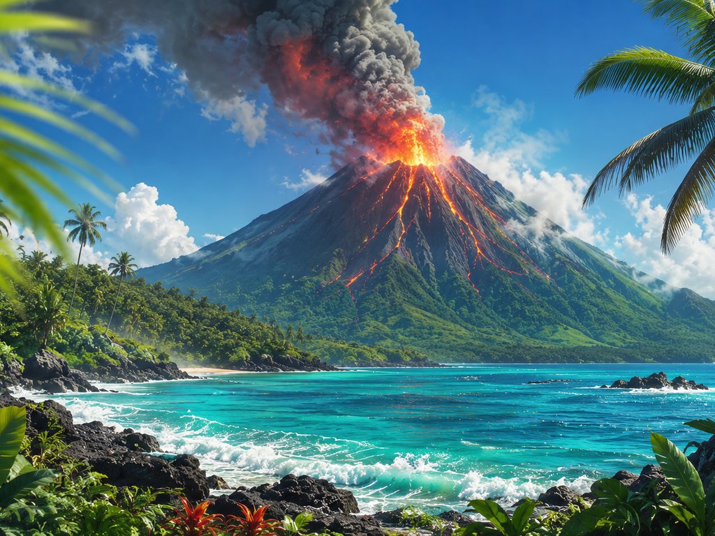 Volcano Eruption on Tropical Island - XVGA wallpapers in 1024x768 resolution