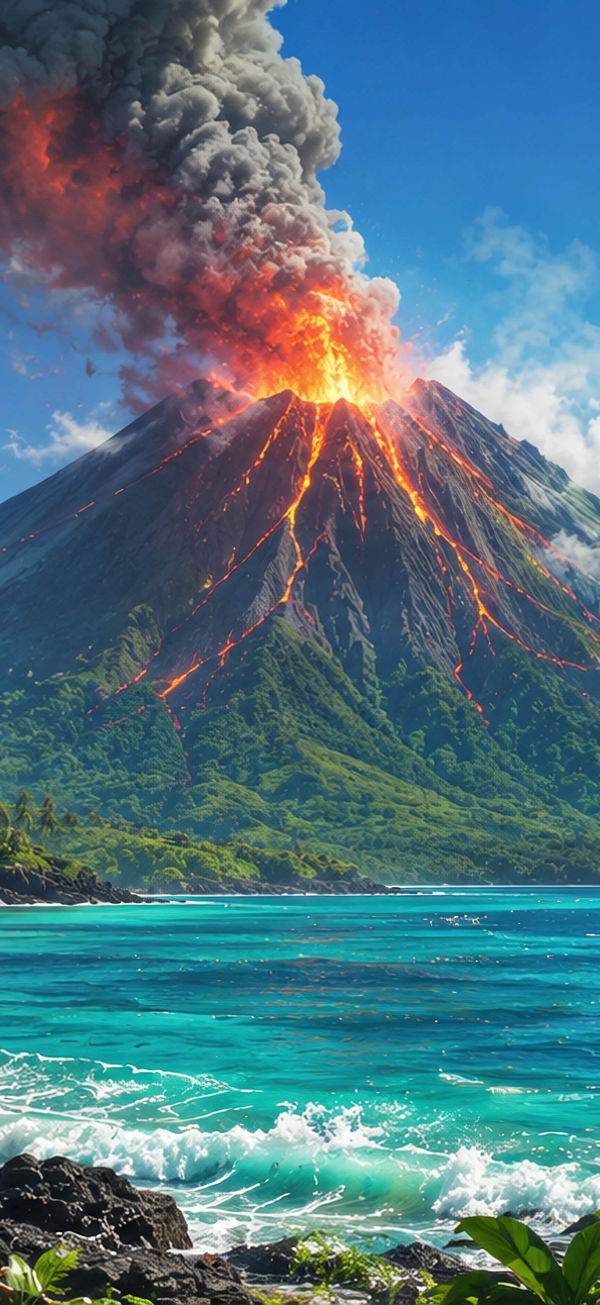 Volcano Eruption on Tropical Island - Wallpapers for iPhone 17 Pro/17/16 Pro in 1206x2622 resolution