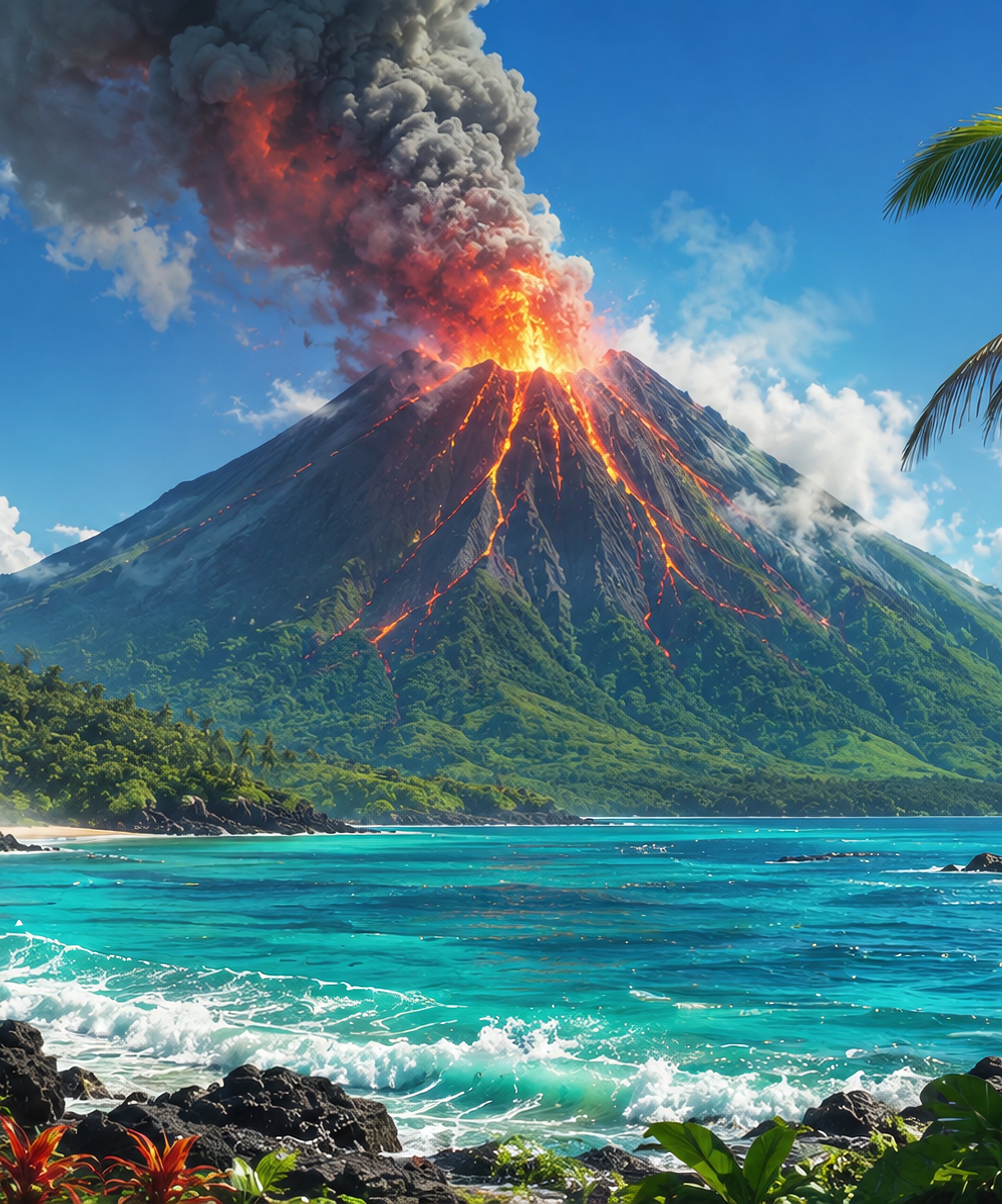 Volcano Eruption on Tropical Island - Wallpapers for Samsung Galaxy Z Fold4/Z Fold5/Z Fold6 in 1812x2176 resolution