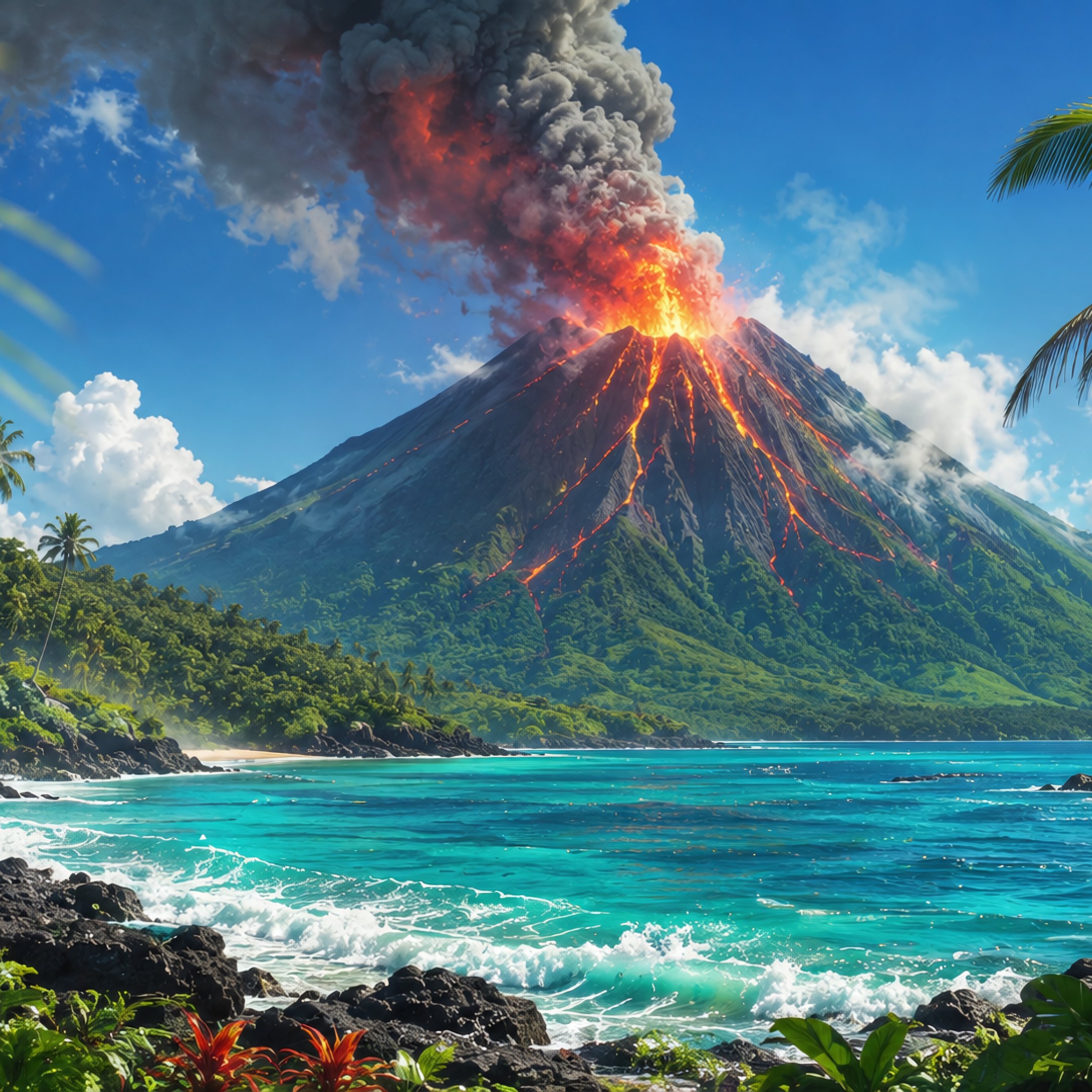 Volcano Eruption on Tropical Island - Wallpapers for iPad 10.2″ in 2160x2160 resolution