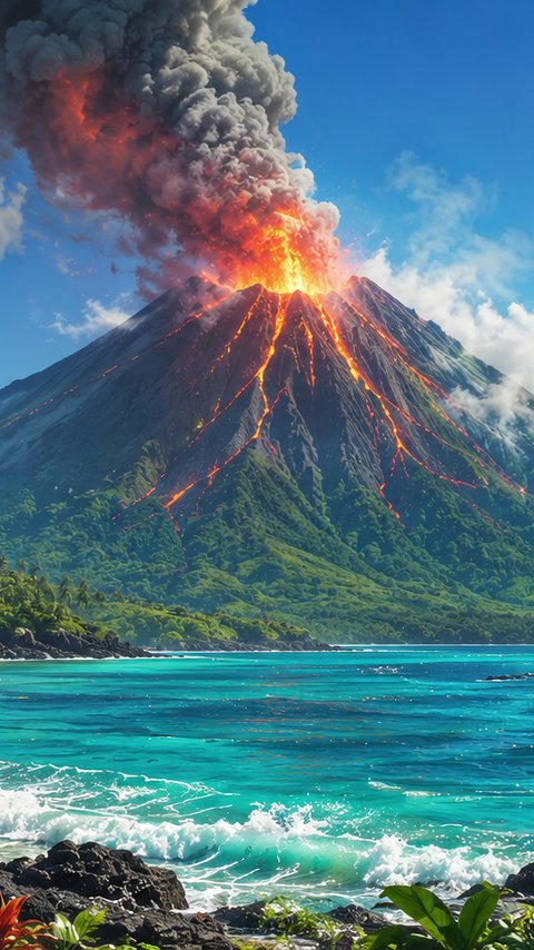 Volcano Eruption on Tropical Island - Wallpapers for LG/ASUS in 480x854 resolution