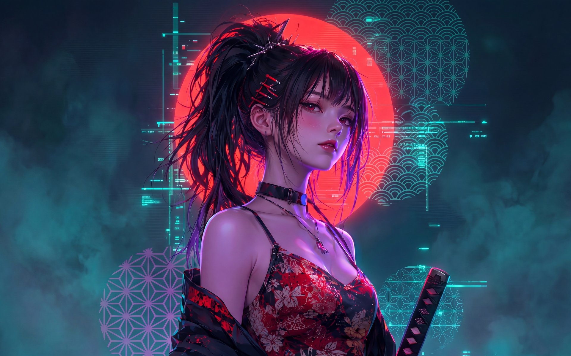 Cyberpunk Samurai Woman with Katana - WUXGA wallpapers in 1920x1200 resolution