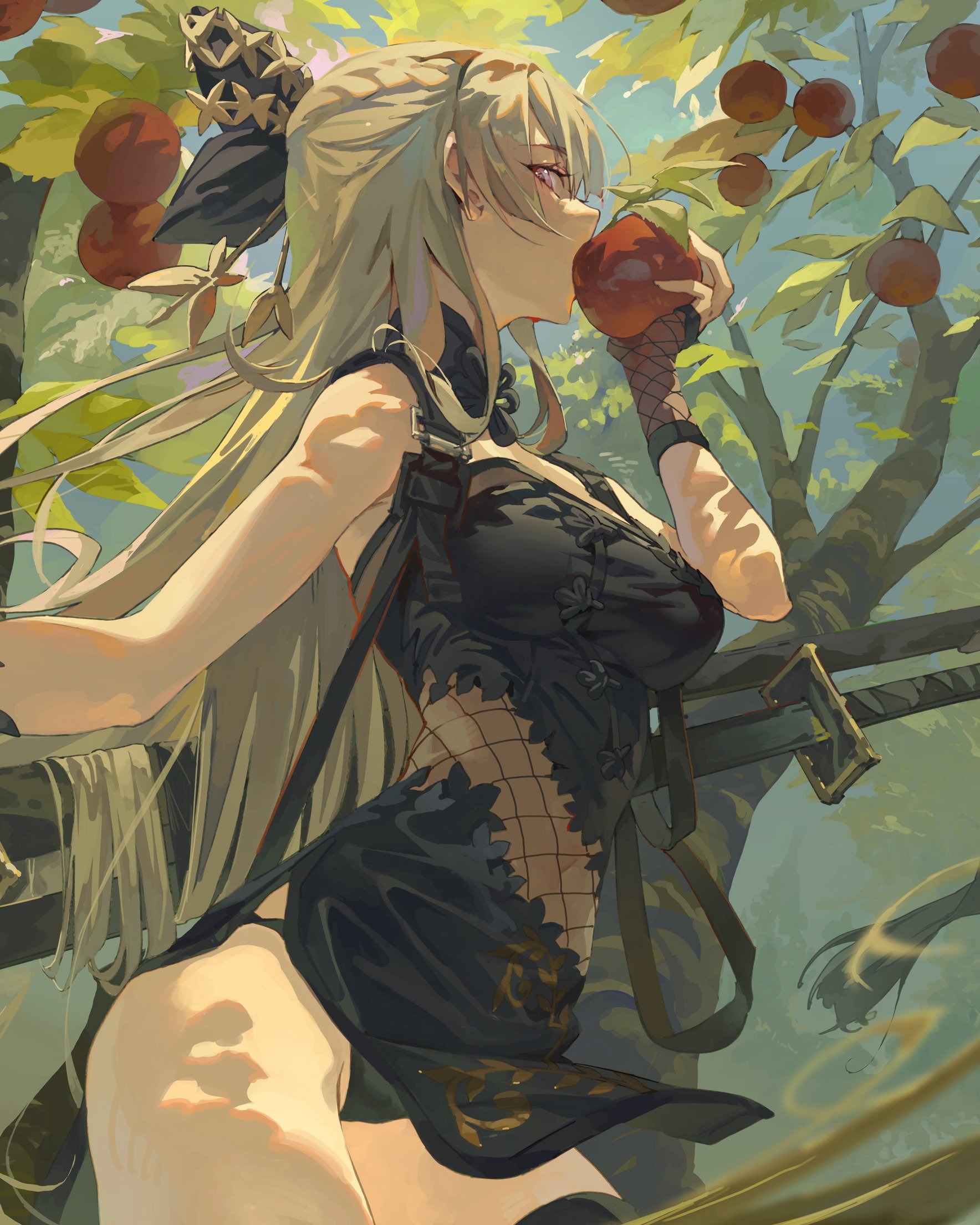 Anime samurai girl in black dress - Wallpapers for Samsung Galaxy Z Fold 2/3 in 1768x2208 resolution