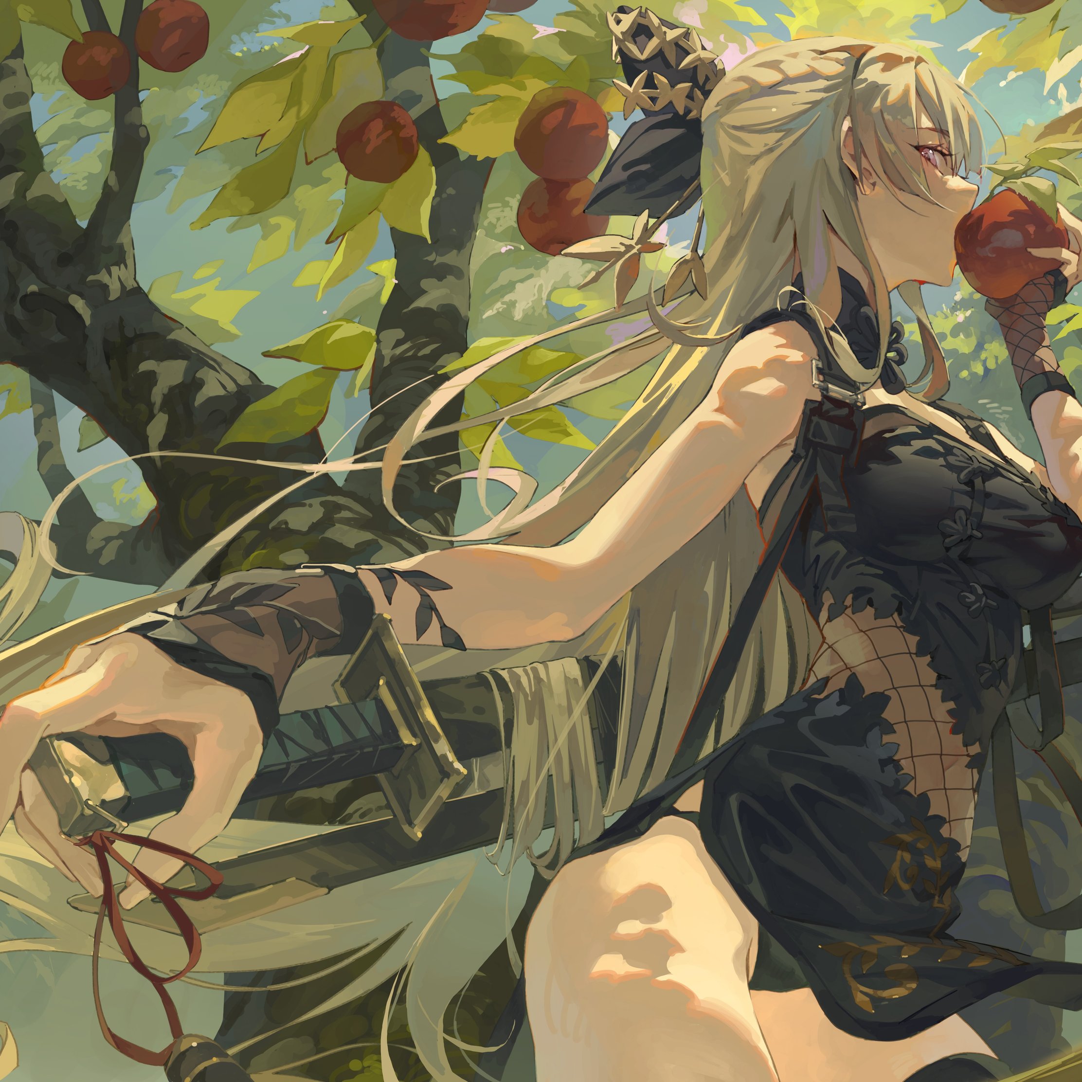 Anime samurai girl in black dress - Wallpapers for iPad Pro 10.5″ in 2224x2224 resolution