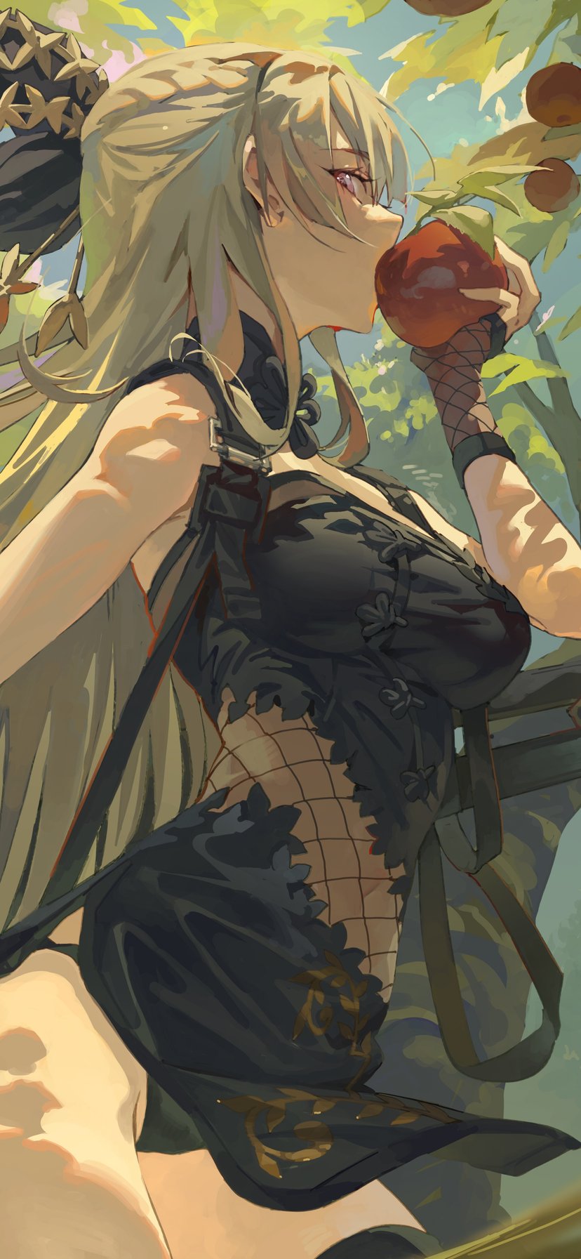 Anime samurai girl in black dress - Wallpapers for iPhone 11/XR in 828x1792 resolution