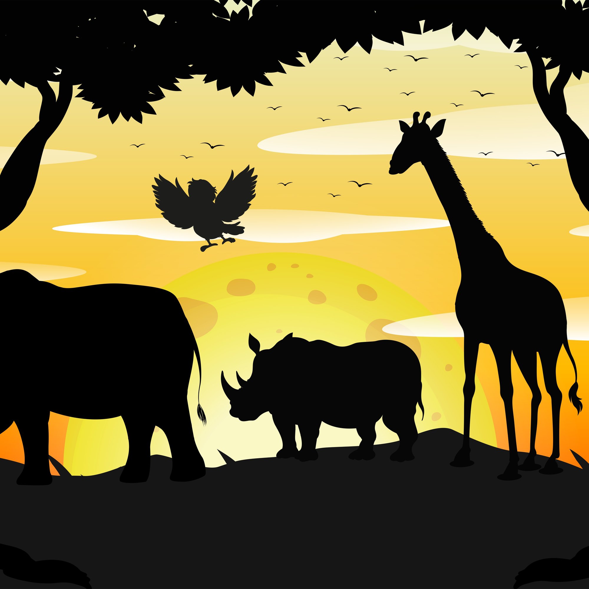 African Savanna Animal Silhouettes - Wallpapers for Samsung/Xiaomi in 2000x2000 resolution