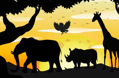 Full HD wallpapers (1920x1080): deer, elephant, giraffe, rhinoceros