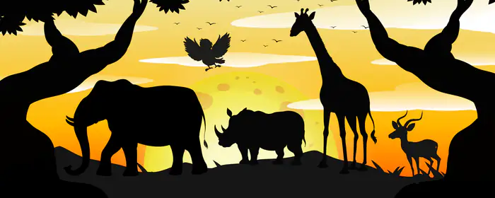 UltraWide 21:9 Illustrations wallpapers (3440x1440): deer, elephant, giraffe, rhinoceros
