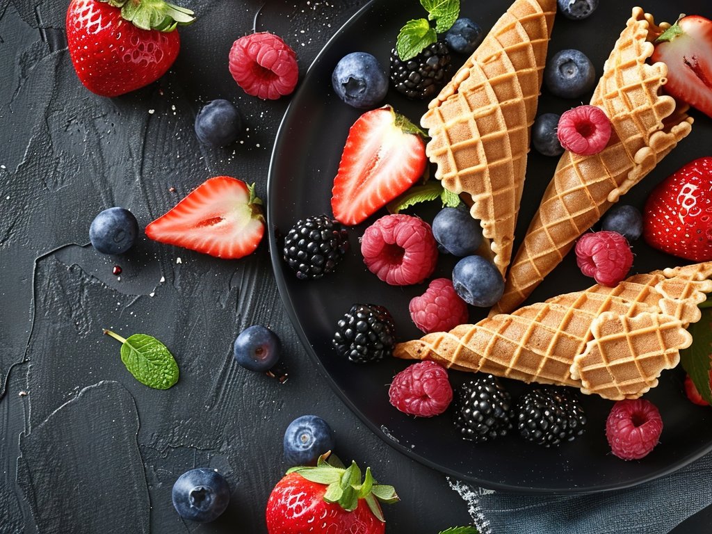 Waffle Cones and Berries - XVGA wallpapers in 1024x768 resolution