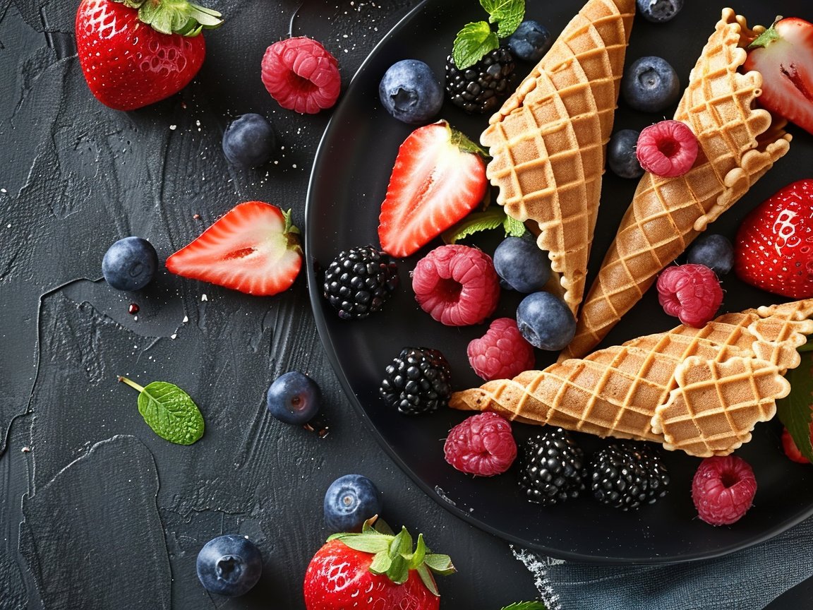 Waffle Cones and Berries - XGA+ wallpapers in 1152x864 resolution