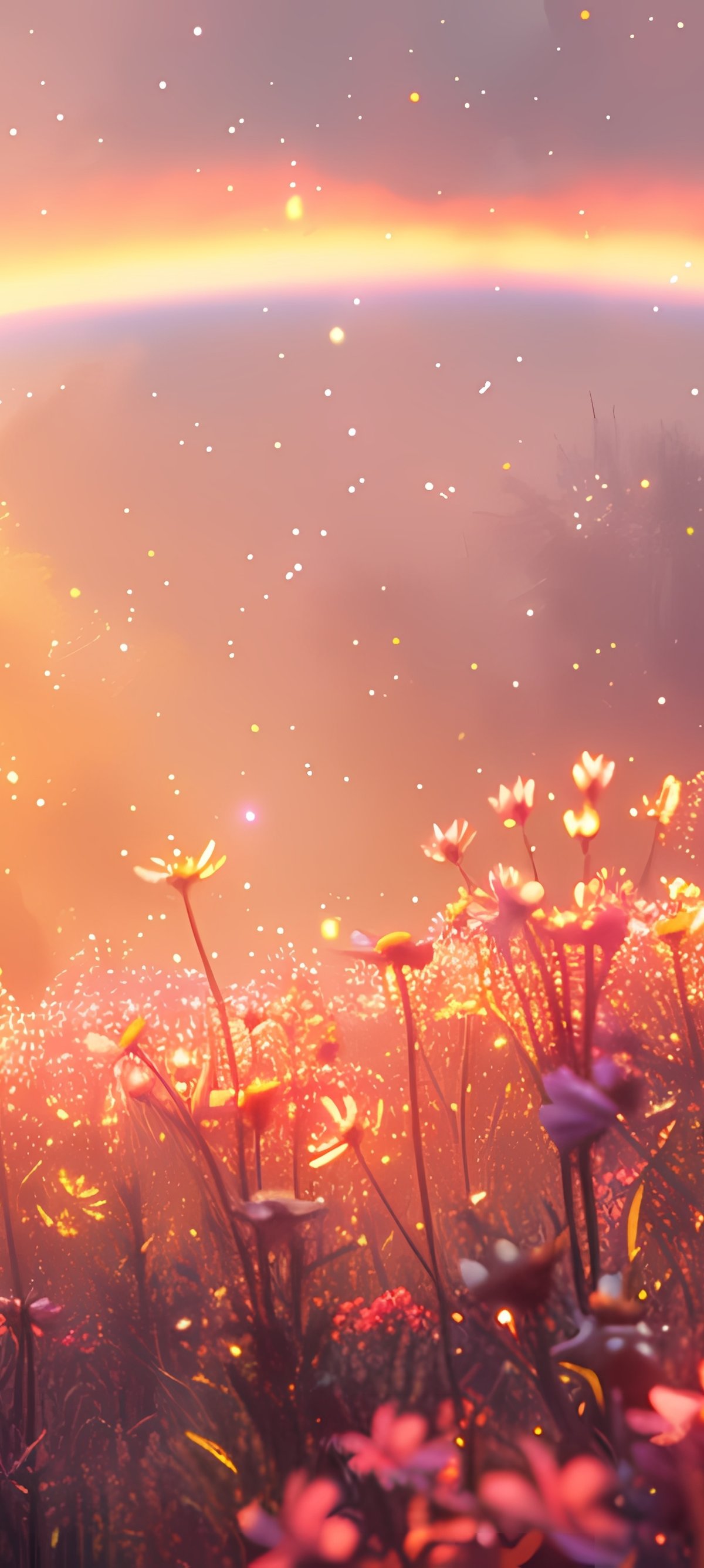 Colorful rainbow over a flower field - Wallpapers for Xiaomi 15 in 1200x2670 resolution