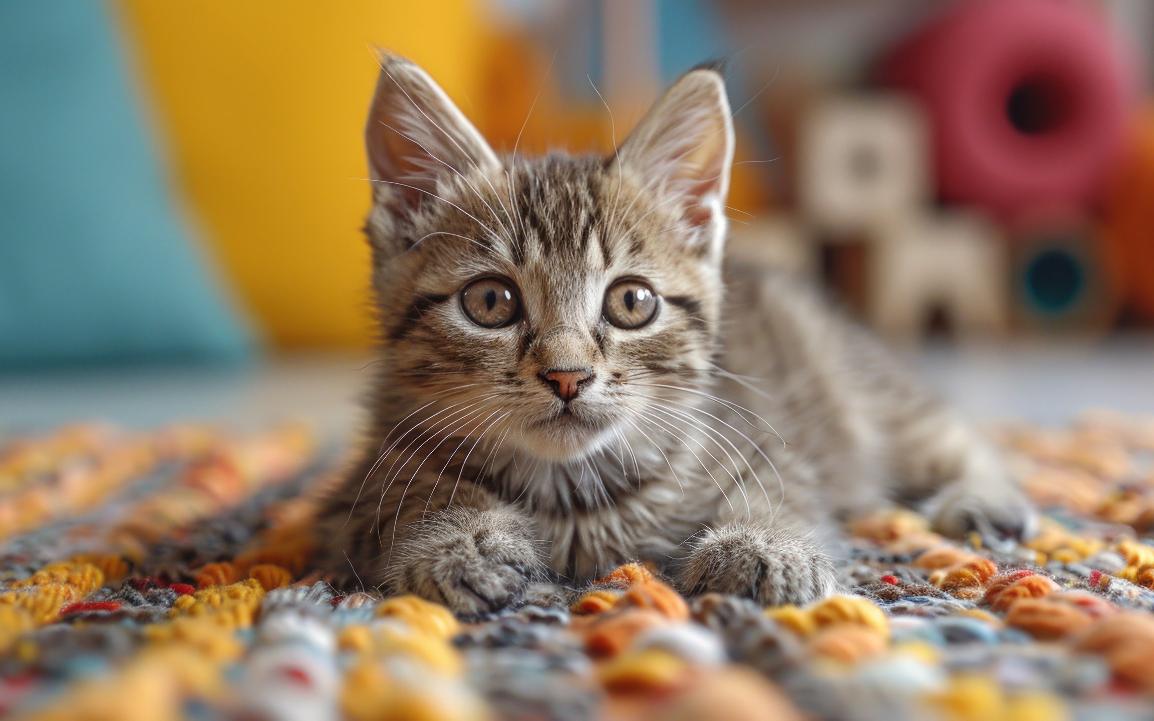 Cute grey kitten on the carpet - Wallpapers for Apple MacBook 12″ in 2304x1440 resolution