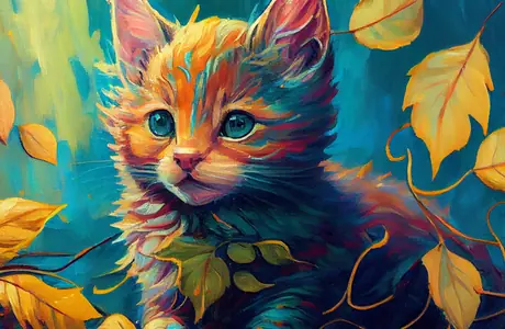 Обои для Apple iPad 1 (1024x1024): котёнок, кошка, листья, осень
