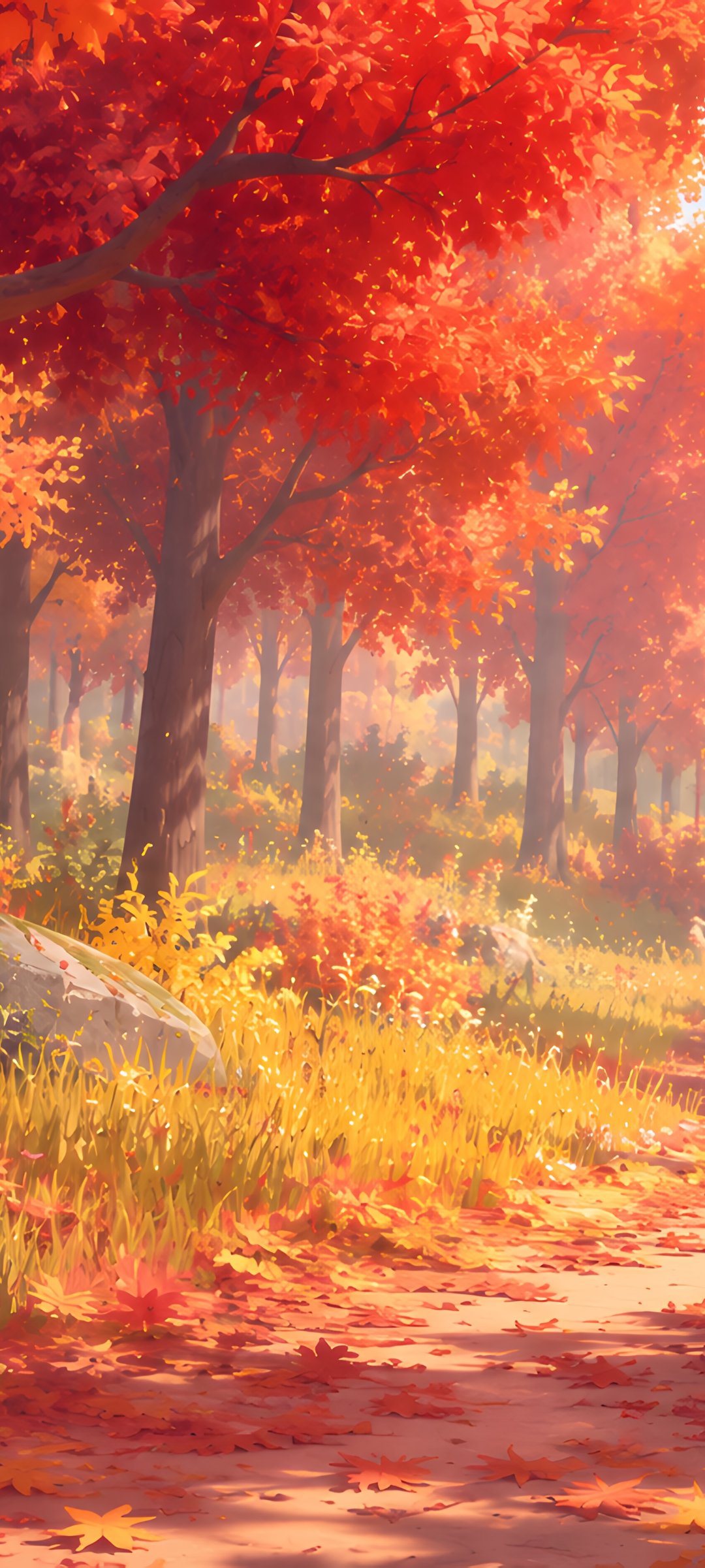 Autumn forest in yellow and orange colors - Wallpapers for Samsung Galaxy M55, POCO M4/X4/X5, Xiaomi Redmi 12/13/Note 13/Note 14/Note 14S in 1080x2400 resolution