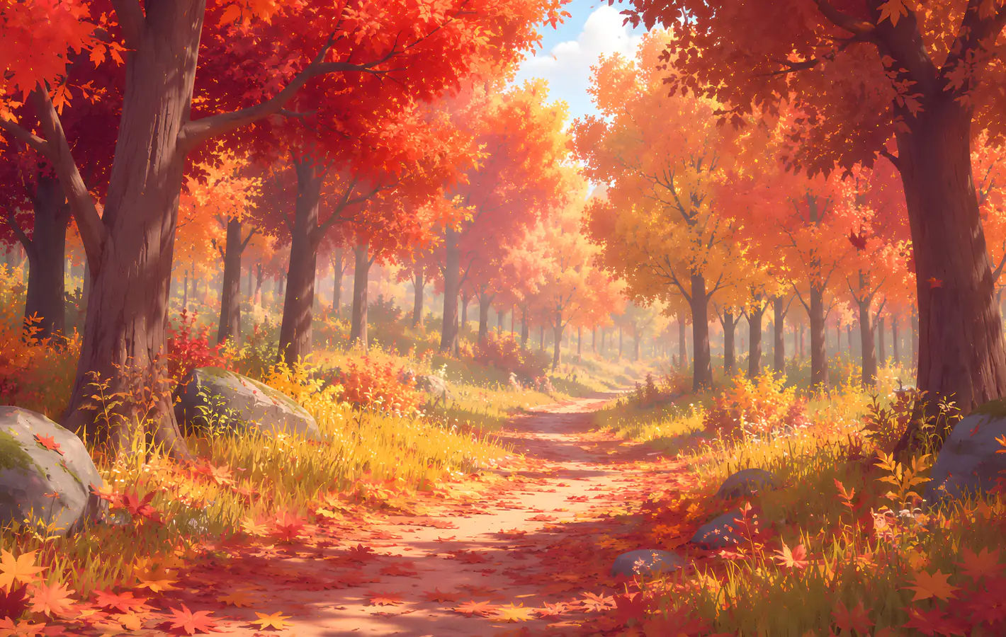 Autumn forest in yellow and orange colors — desktop and phone wallpaper, free download