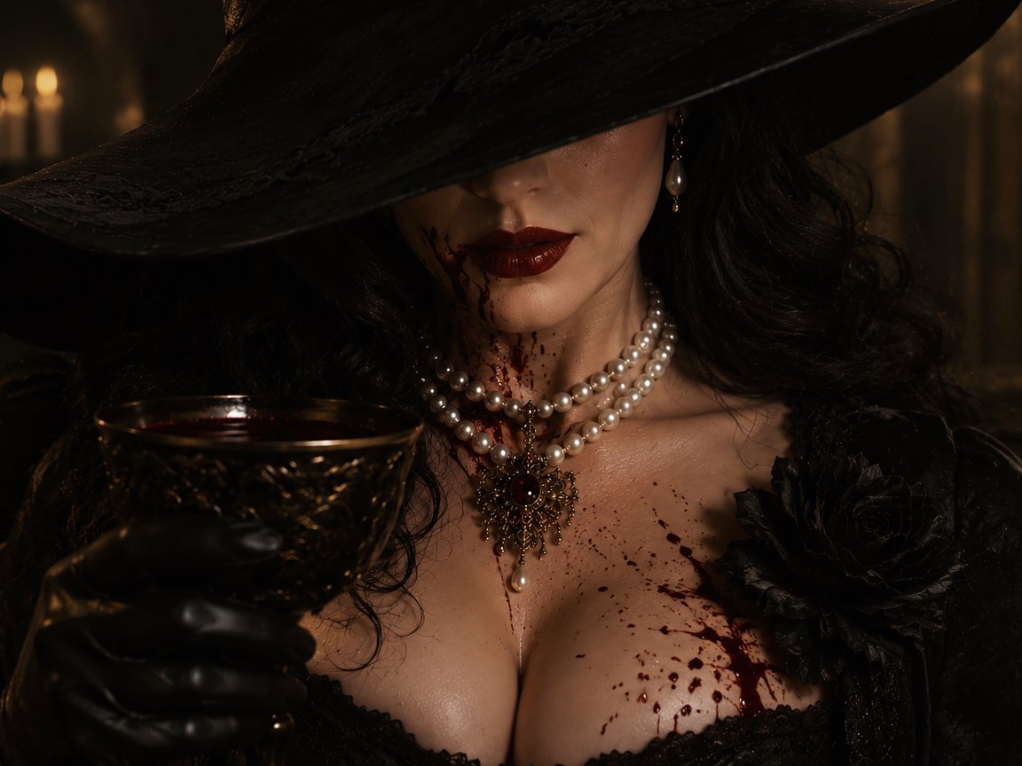 Lady Dumitrescu in a black dress and hat - XGA+ wallpapers in 1152x864 resolution