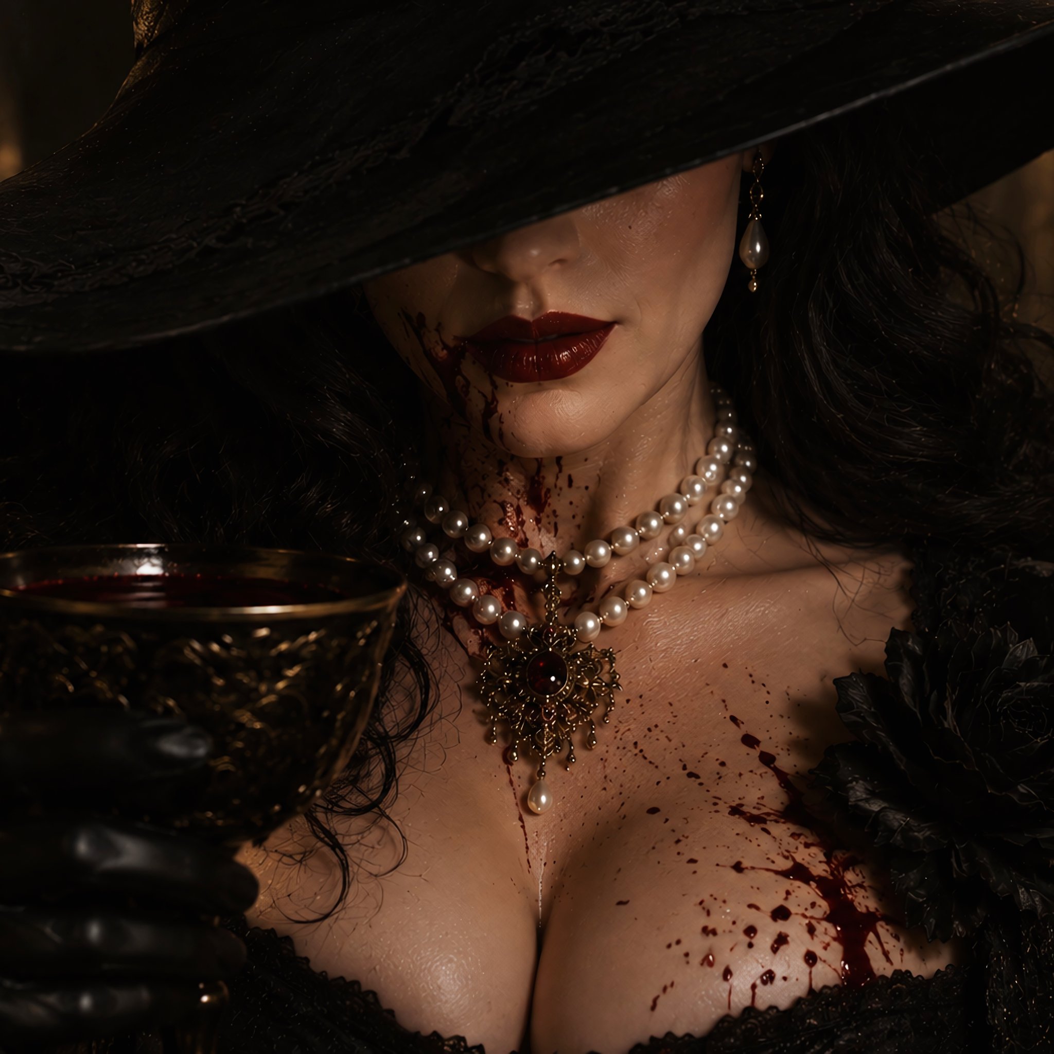 Lady Dumitrescu in a black dress and hat - Wallpapers for iPad Retina in 2048x2048 resolution