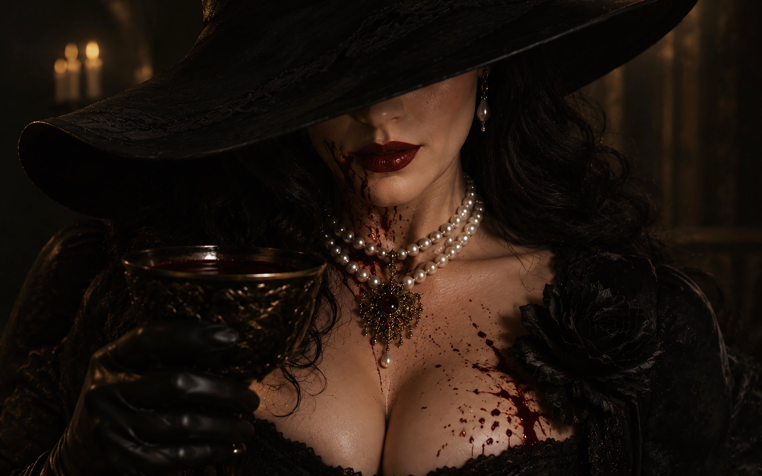 Lady Dumitrescu in a black dress and hat - WQXGA and for Apple MacBook Air 13 wallpapers in 2560x1600 resolution