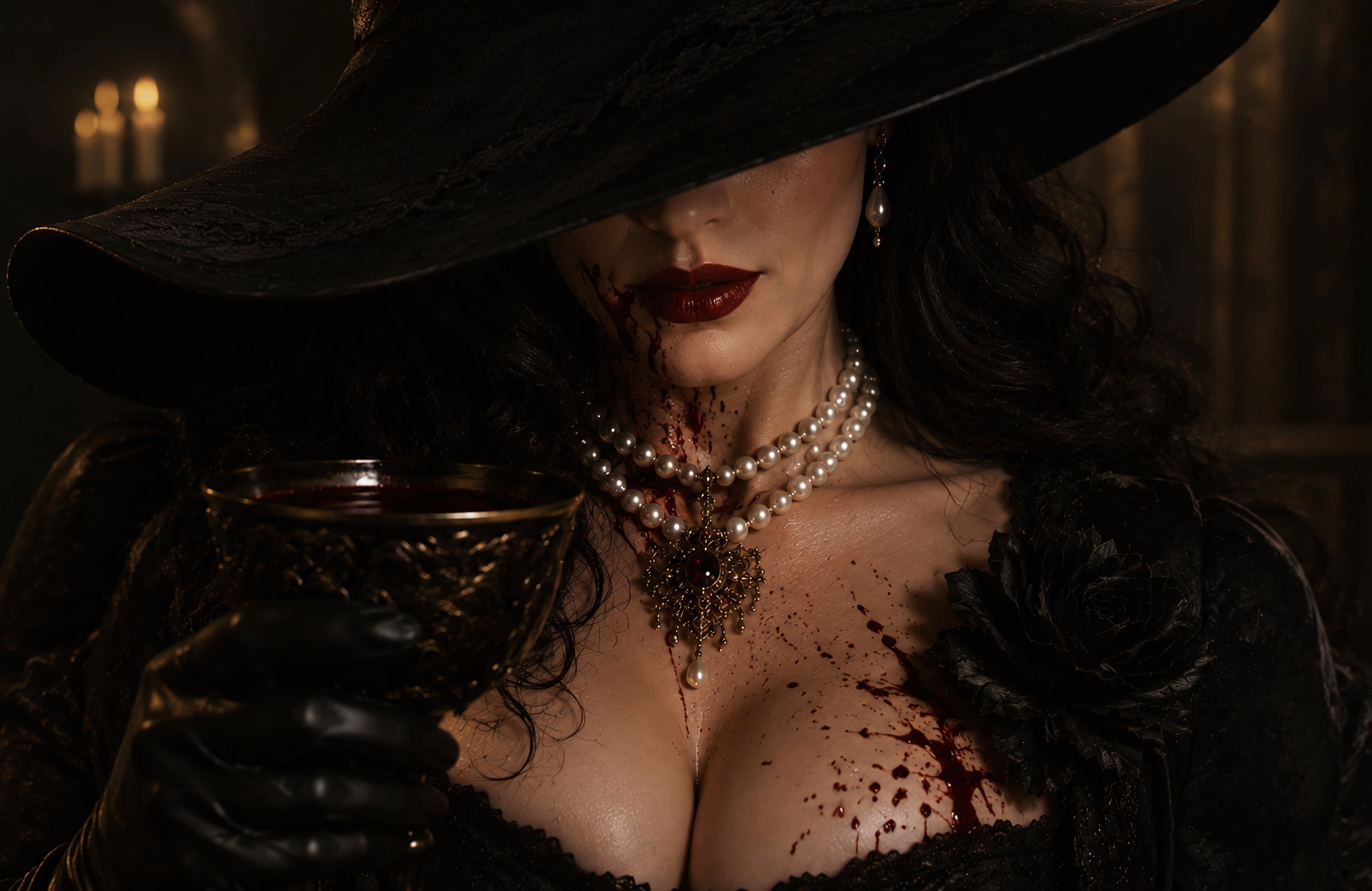 Lady Dumitrescu in a black dress and hat - Wallpapers for Apple MacBook 14.2″ in 3024x1964 resolution