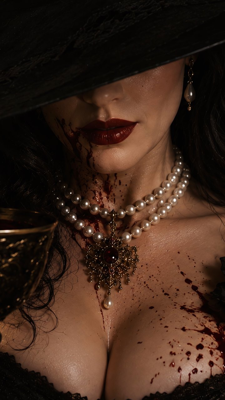 Lady Dumitrescu in a black dress and hat - Wallpapers for Samsung/LG in 720x1280 resolution