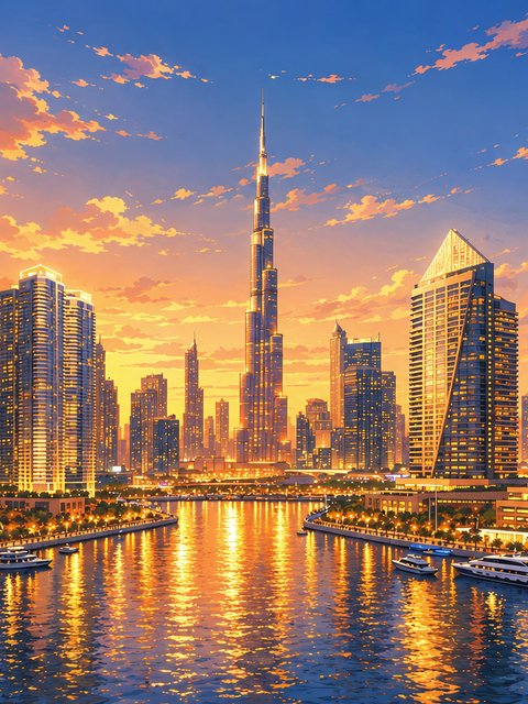 Burj Khalifa at Dubai Sunset - Wallpapers for HTC/BlackBerry in 480x640 resolution