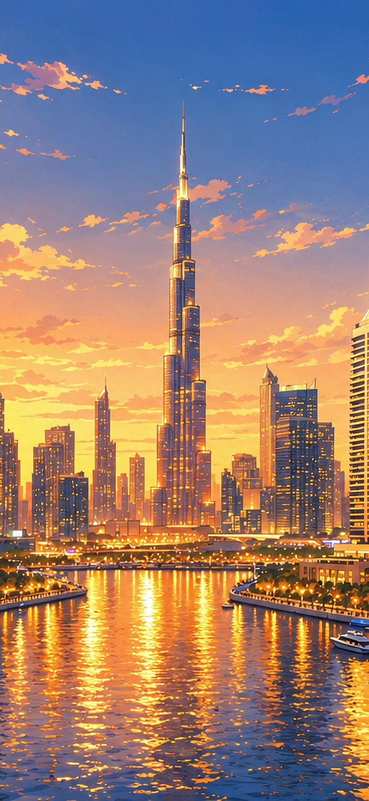 Burj Khalifa at Dubai Sunset - Wallpapers for Samsung Galaxy A11/A20e/A20/M11, Xiaomi Redmi 9A/9C, POCO C40 in 720x1560 resolution