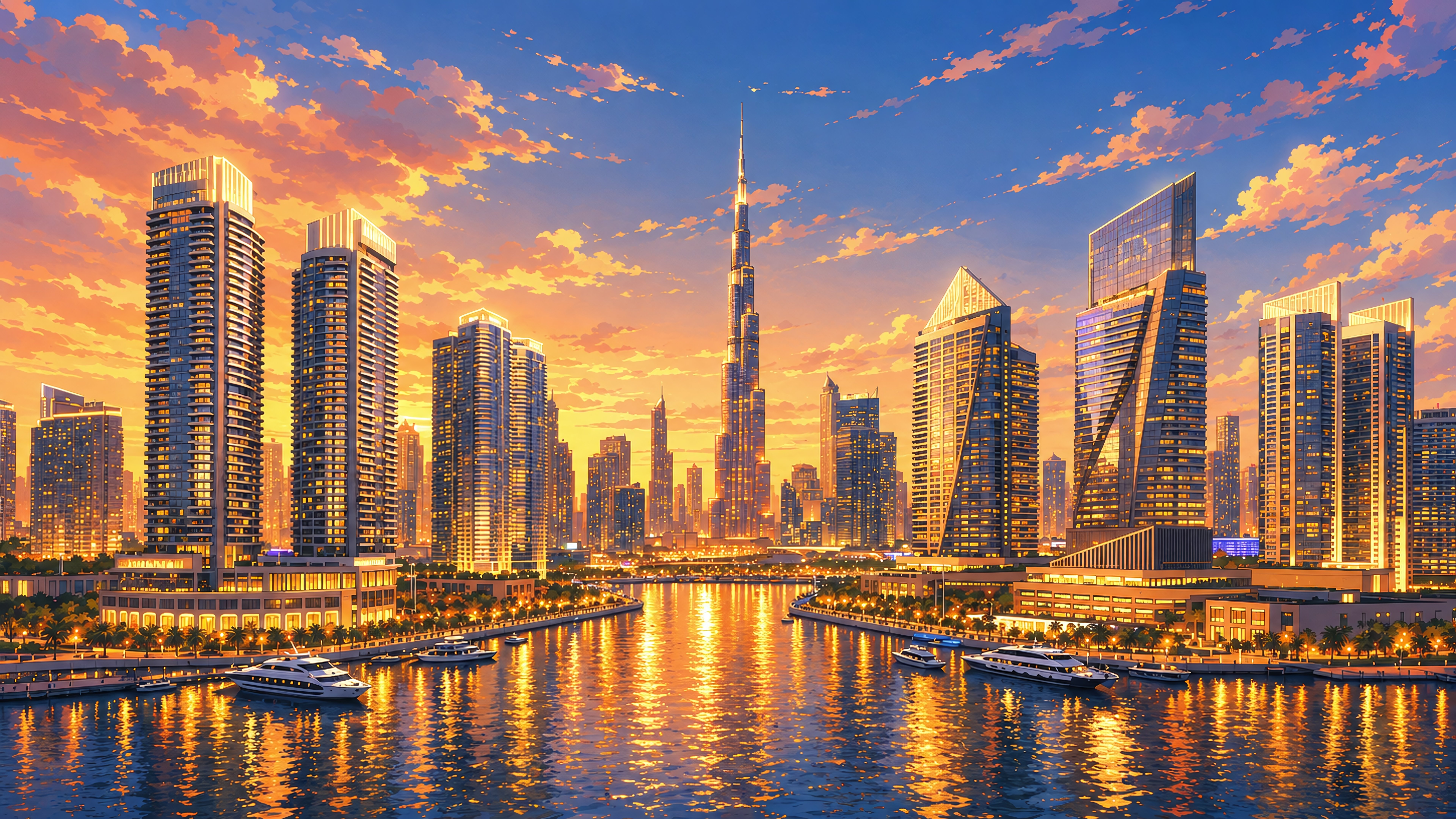 Burj Khalifa at Dubai Sunset - 8K wallpapers in 7680x4320 resolution