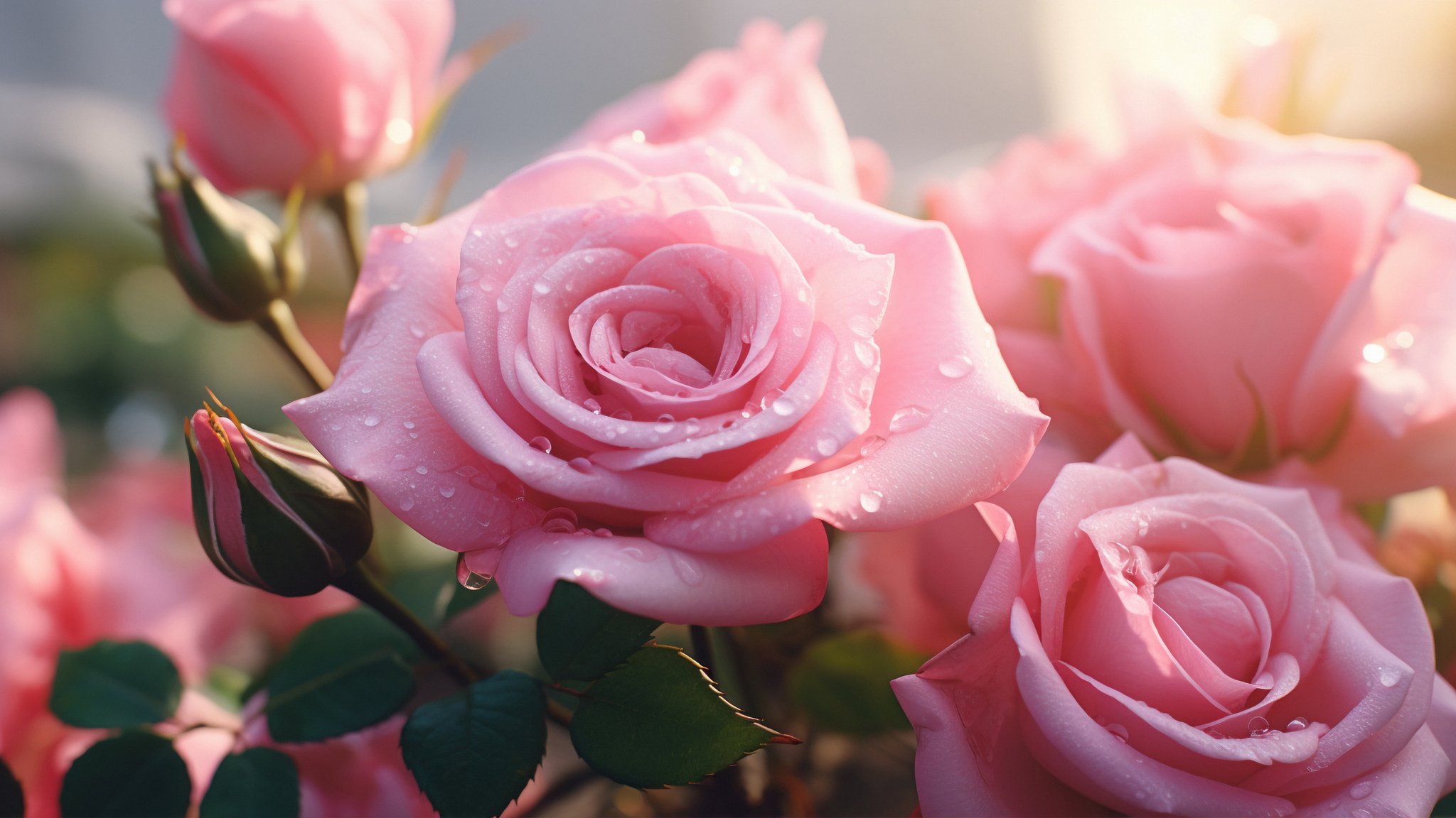 Dewy Pink Roses - QWXGA wallpapers in 2048x1152 resolution