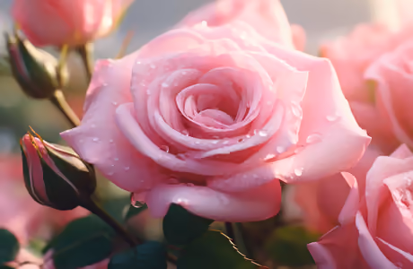 WSVGA Dew wallpapers (1024x600): roses, bush, garden, petals