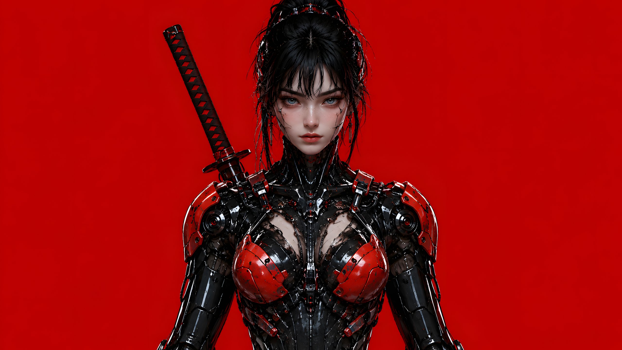 Cyberpunk warrior with cyberimplants - 2K Quad HD wallpapers in 2560x1440 resolution