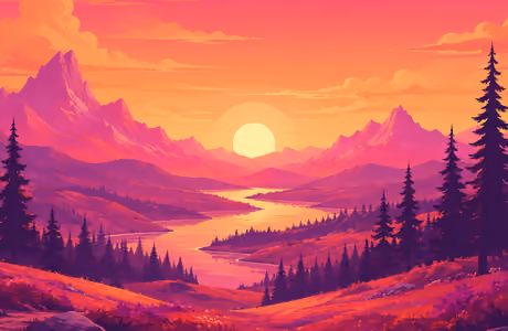 Обои закат для Samsung Galaxy Tab (1920x1920): красочный закат, горы, долина, река