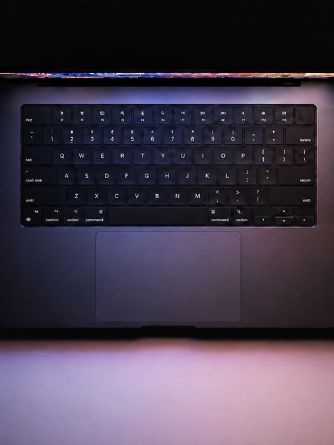 Night Workplace with Macbook and iPhone 18 Pro - Wallpapers for HTC/BlackBerry in 480x640 resolution
