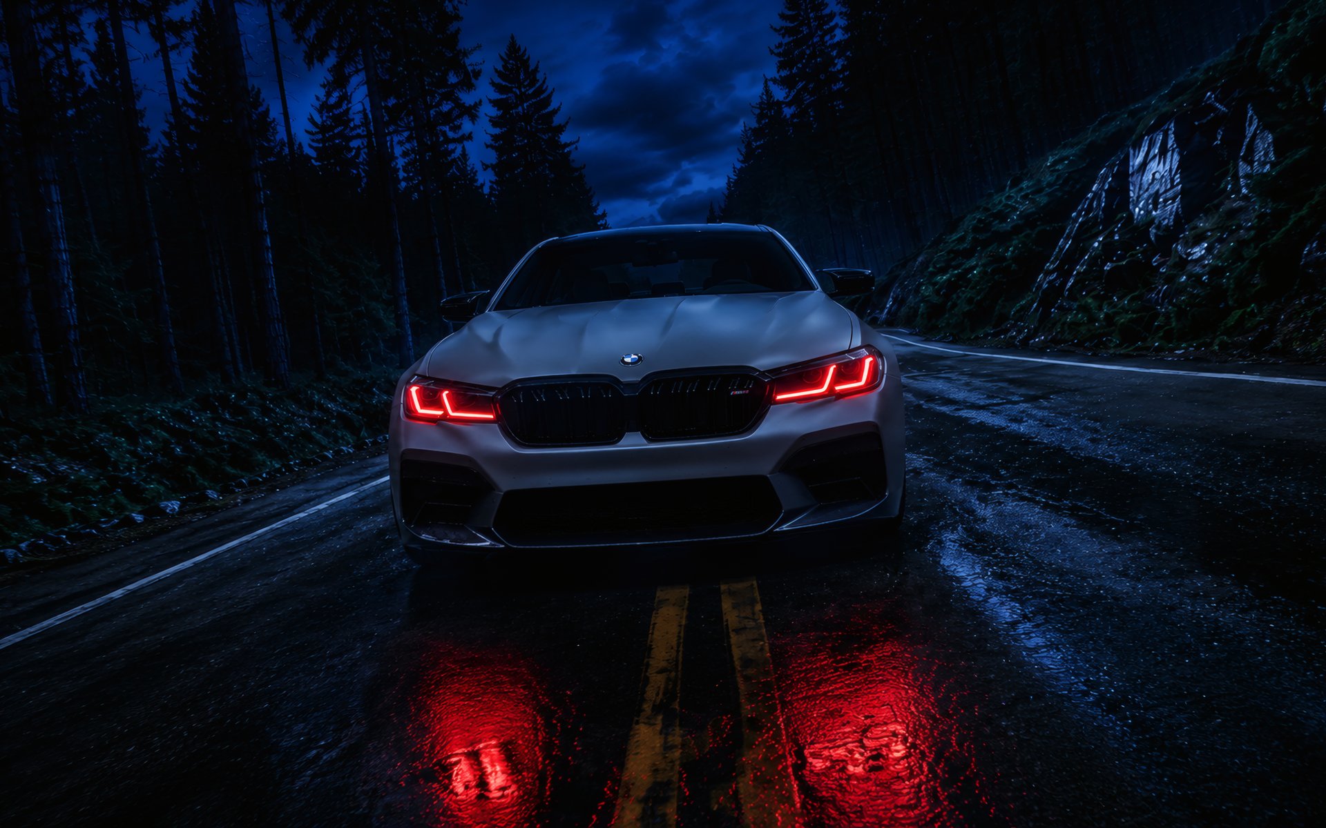 BMW M5 F90 with red LED headlights - WUXGA wallpapers in 1920x1200 resolution