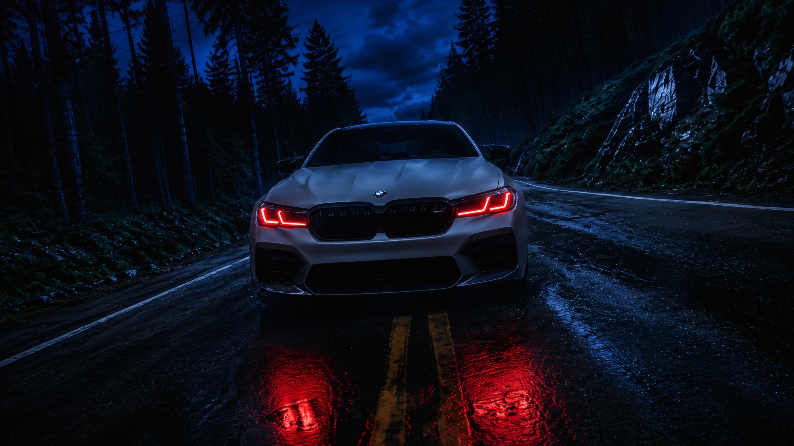 BMW M5 F90 with red LED headlights - 2K Quad HD wallpapers in 2560x1440 resolution