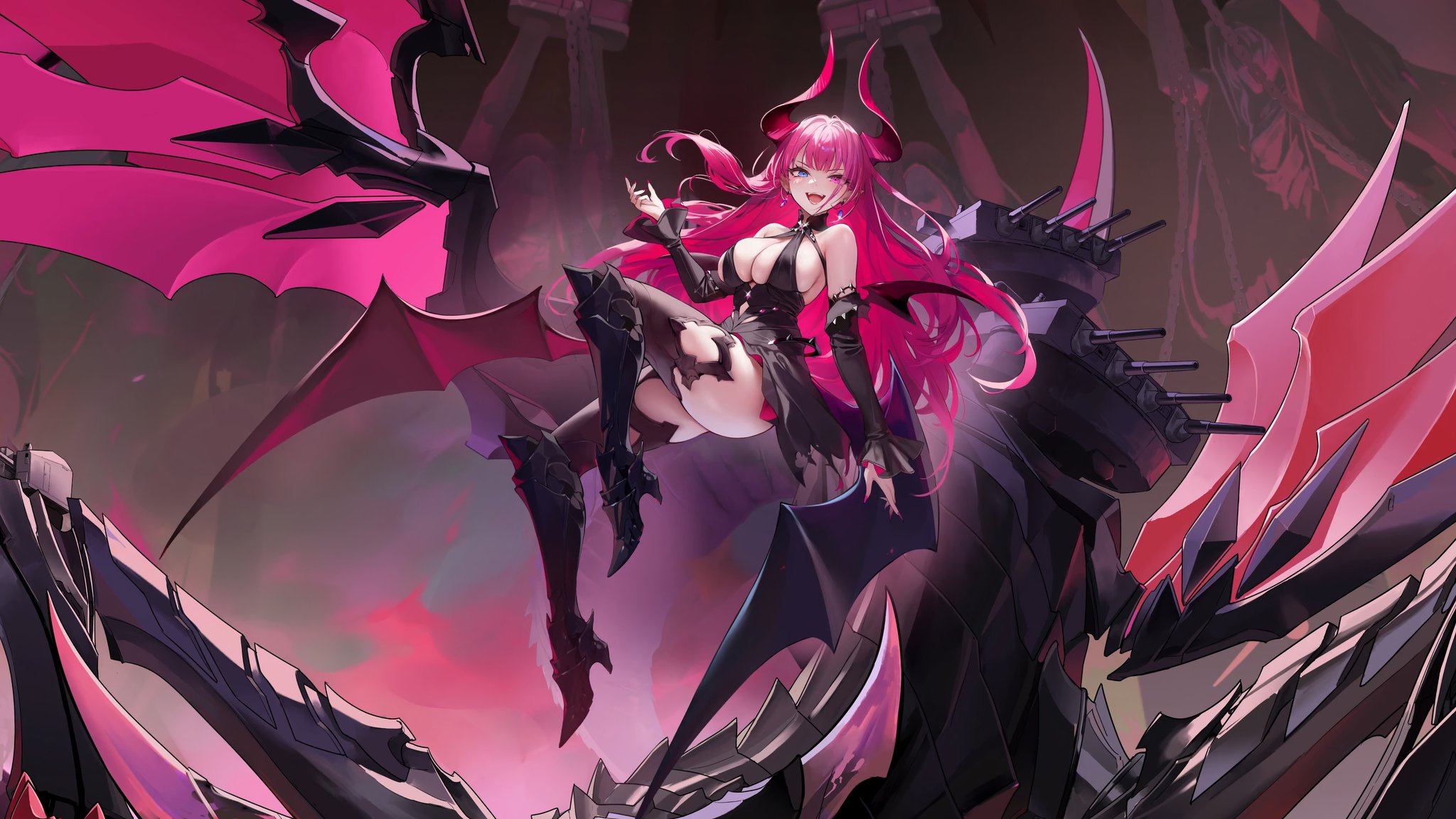 Anime succubus with pink hair - QWXGA wallpapers in 2048x1152 resolution