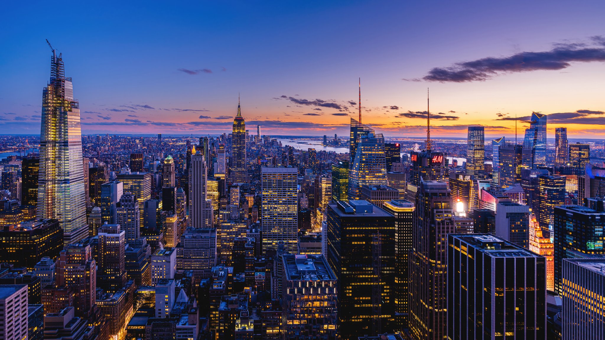 Evening New York with skyscrapers - QWXGA wallpapers in 2048x1152 resolution