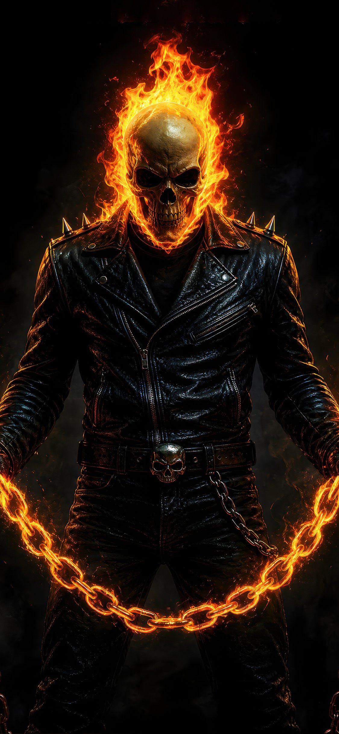 Ghost Rider with Burning Chain - Wallpapers for iPhone X/XS/11 Pro in 1125x2436 resolution
