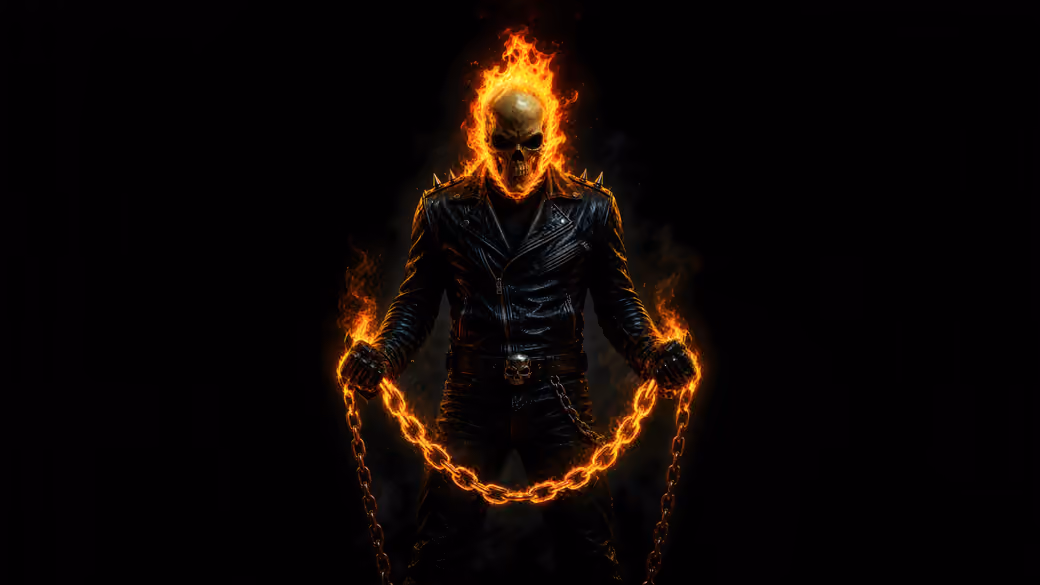 Ghost Rider with Burning Chain - Wallpapers for Apple iPad 1 in 1024x1024 resolution