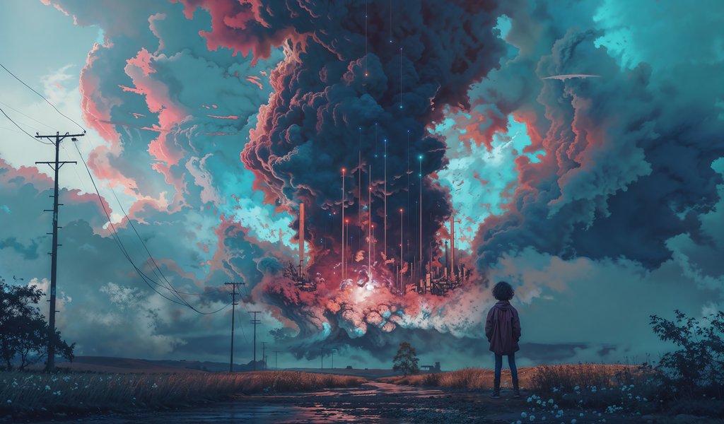 Boy Beneath a Stormy Sky - WSVGA wallpapers in 1024x600 resolution