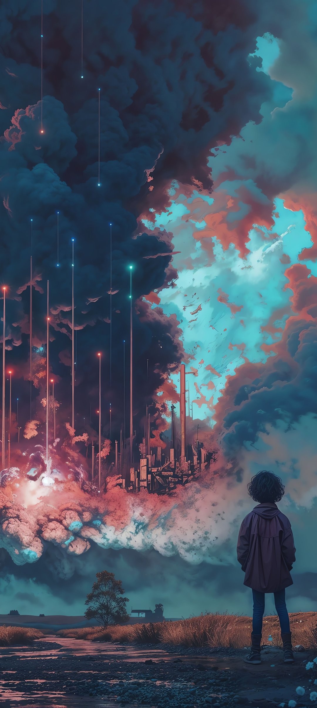 Boy Beneath a Stormy Sky - Wallpapers for Samsung Galaxy A13/A14/A53, Realme 12 Pro 5G, POCO M5 in 1080x2408 resolution