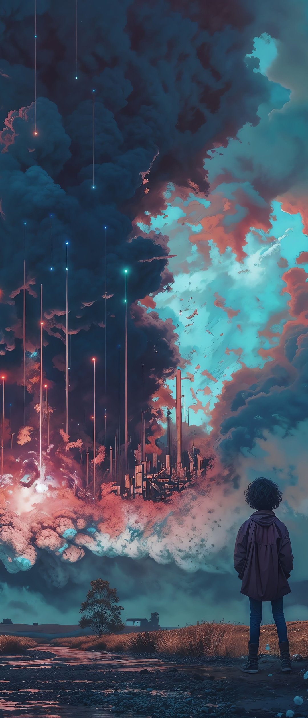 Boy Beneath a Stormy Sky - Wallpapers for Samsung Galaxy Z Flip7, Sony Xperia 5 II/5 III/5 V/10 IV/10 V, Xiaomi Mix Fold 3 in 1080x2520 resolution
