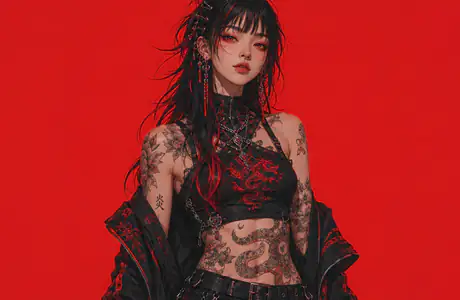 Exclusive LikeaPic Wallpapers: anime girl, brunette, makeup, tattoos