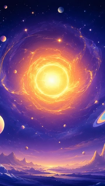 Sun with planets over an extraterrestrial valley - Wallpapers for Nokia, Samsung in 360x640 resolution