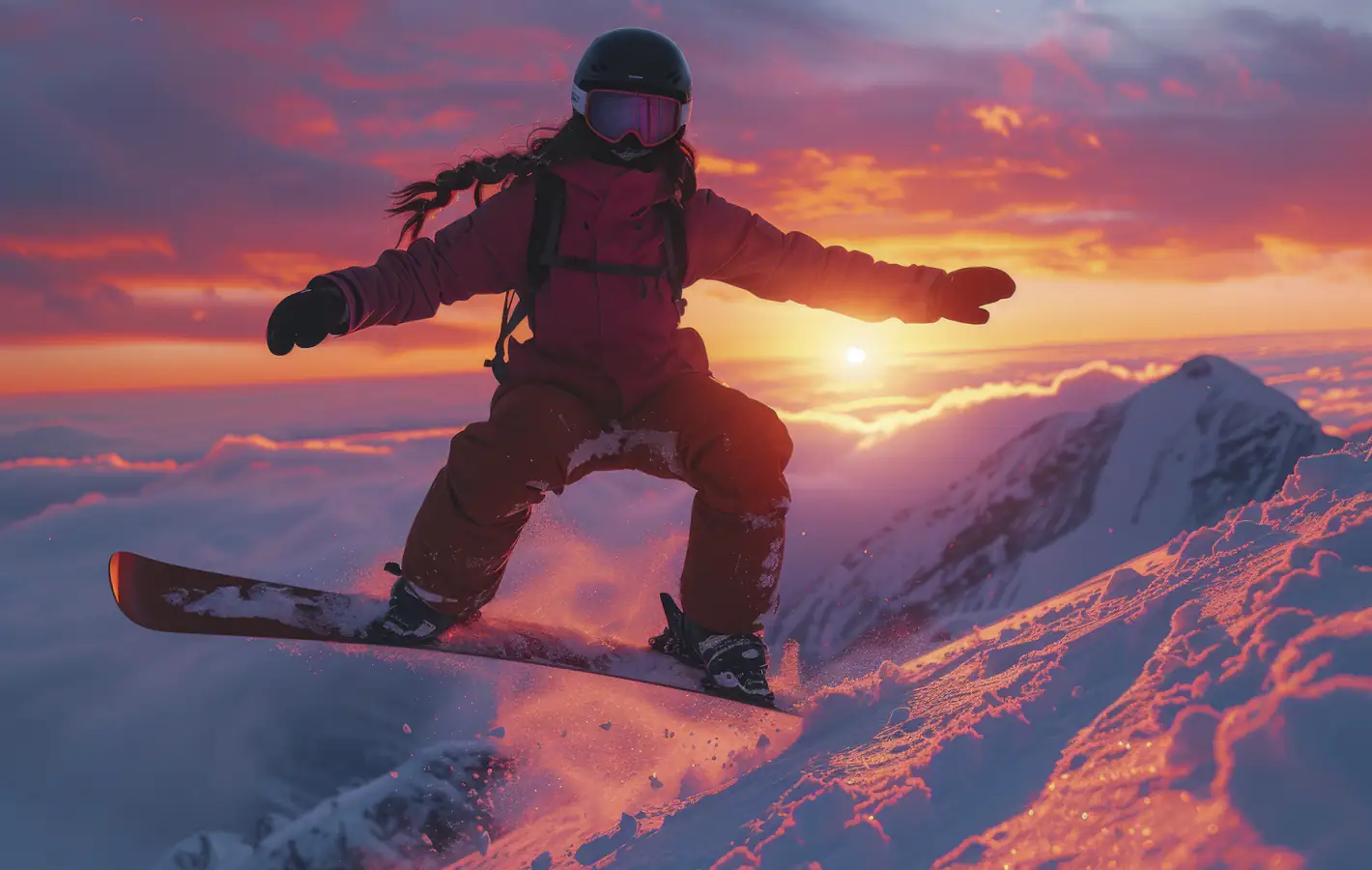 Snowboarder Jump at Sunset — desktop and phone wallpaper, free download
