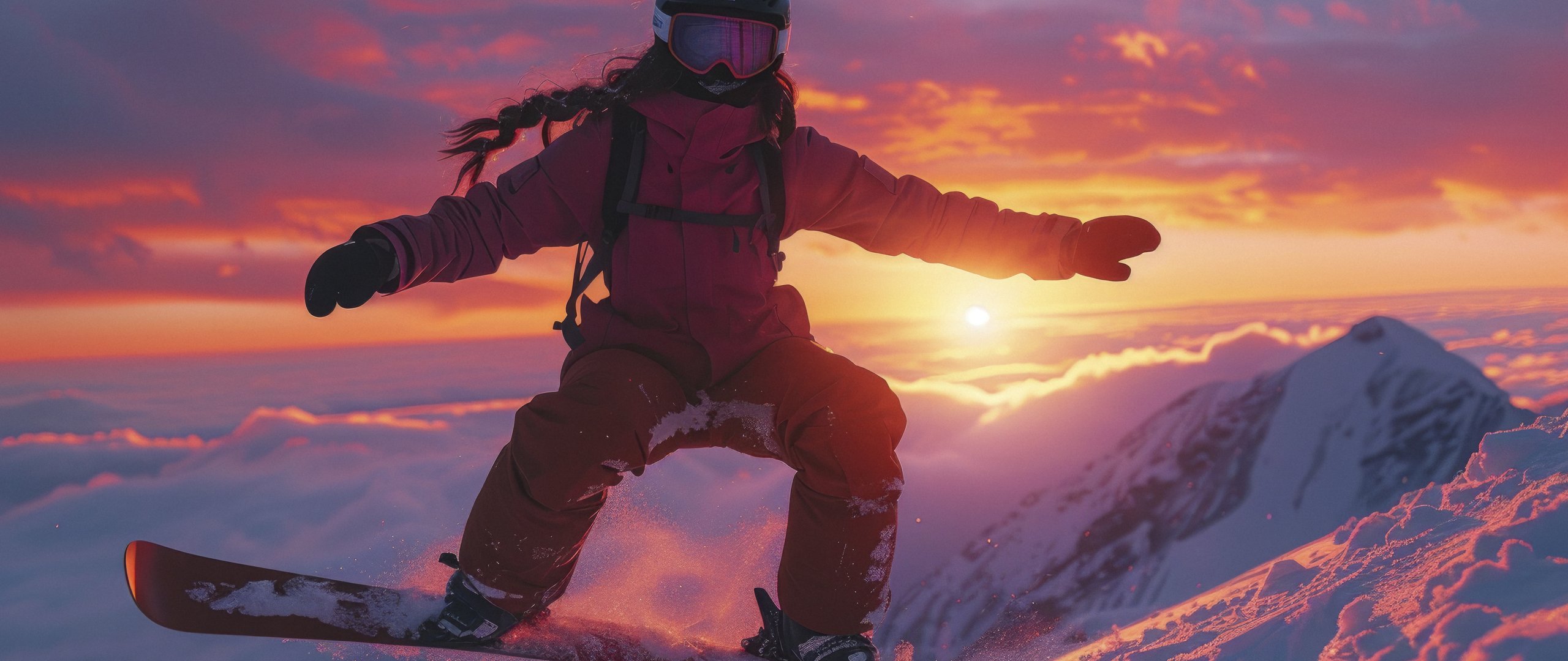 Snowboarder Jump at Sunset - UltraWide 21:9 wallpapers in 2560x1080 resolution