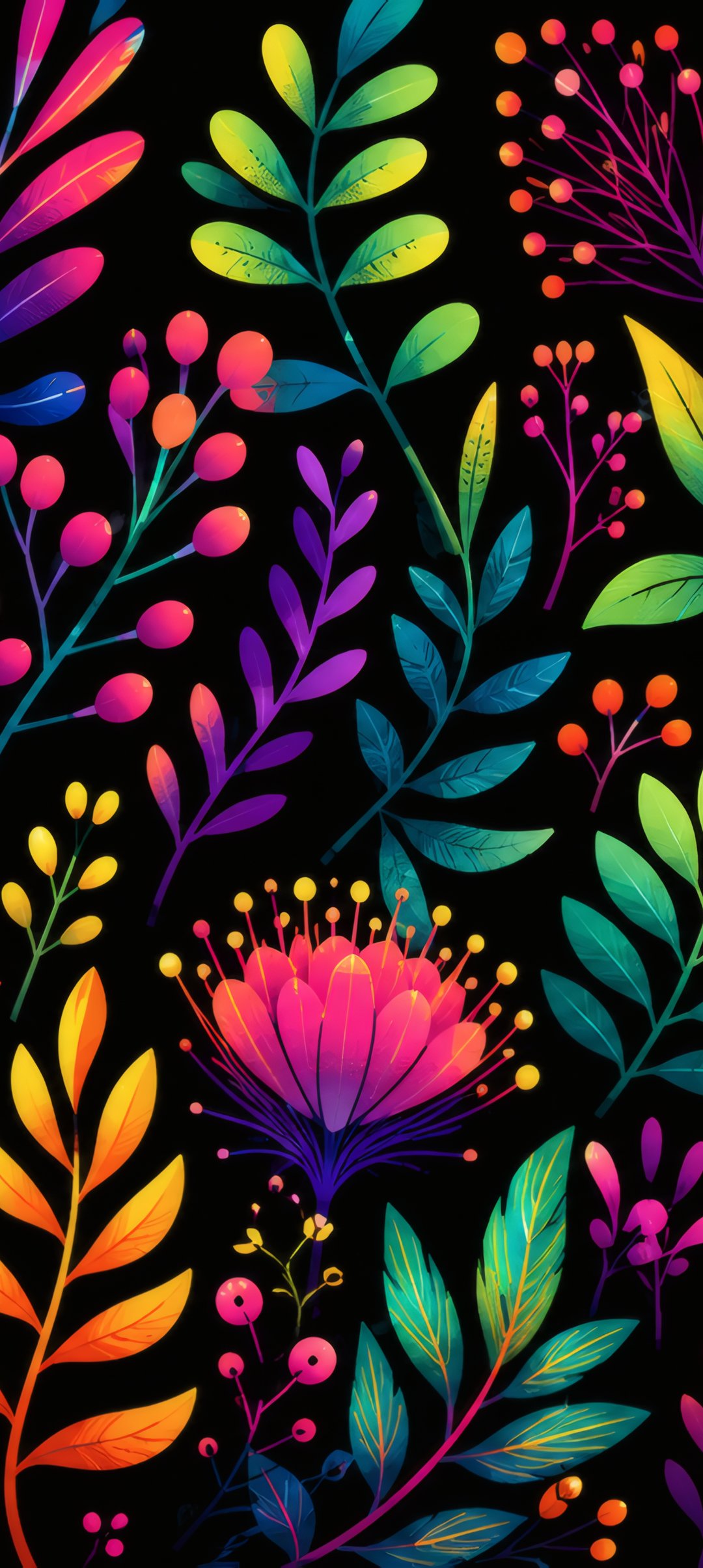 Neon Floral Pattern - Wallpapers for Samsung Galaxy A13/A14/A53, Realme 12 Pro 5G, POCO M5 in 1080x2408 resolution