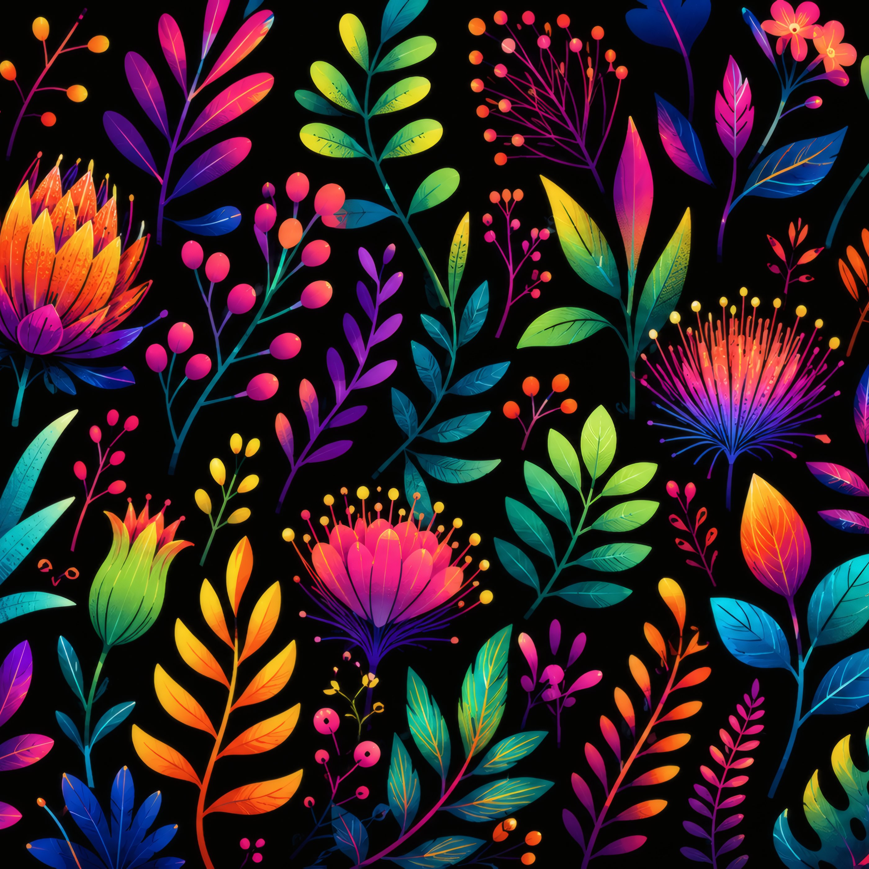 Neon Floral Pattern - Wallpapers for Samsung Galaxy Tab S9+ in 2800x2800 resolution